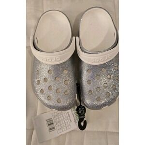 Crocs Kids Classic Silver Glitter Clogs Size 12